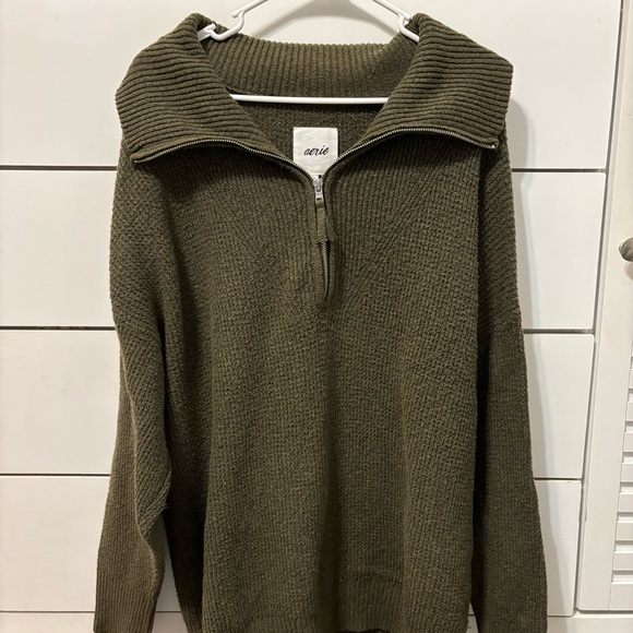 Aerie CozyUp Waffle Quarter Zip Sweater Oversized Waffle Knit - Picture 2 of 5